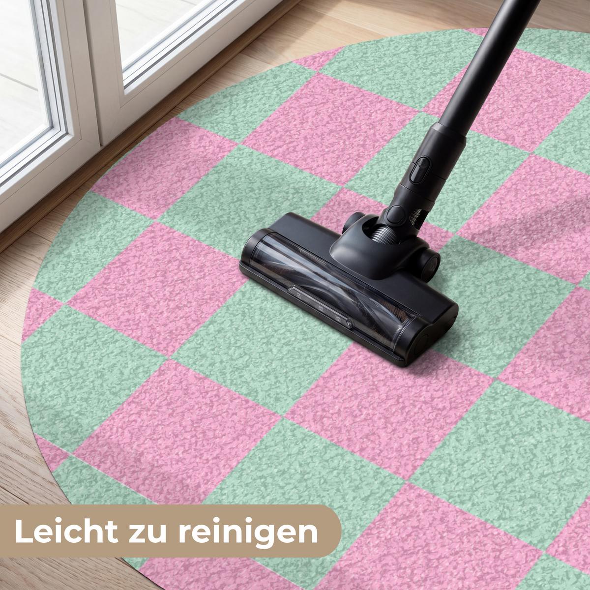 FUSSMATTE Schachbrettmuster - Grün - Rosa - Würfel Fußabtreter 120x120 cm - Mintgrün, Kunststoff (120/0.4cm) - MuchoWow
