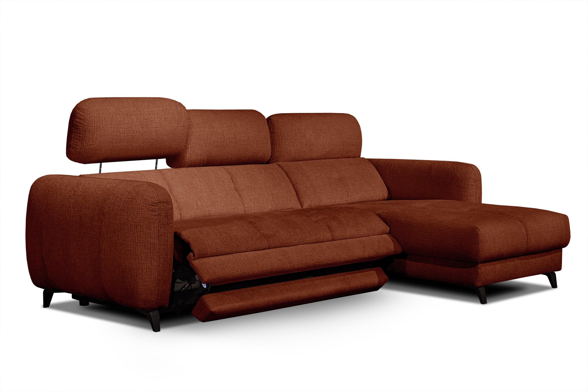 ECKSOFA SVEN 3-Sitzer, 1 Relax XL, verstellbare Kopfstützen, rot - Rot/Schwarz, Holzwerkstoff/Textil (256/163cm) - Wozimo