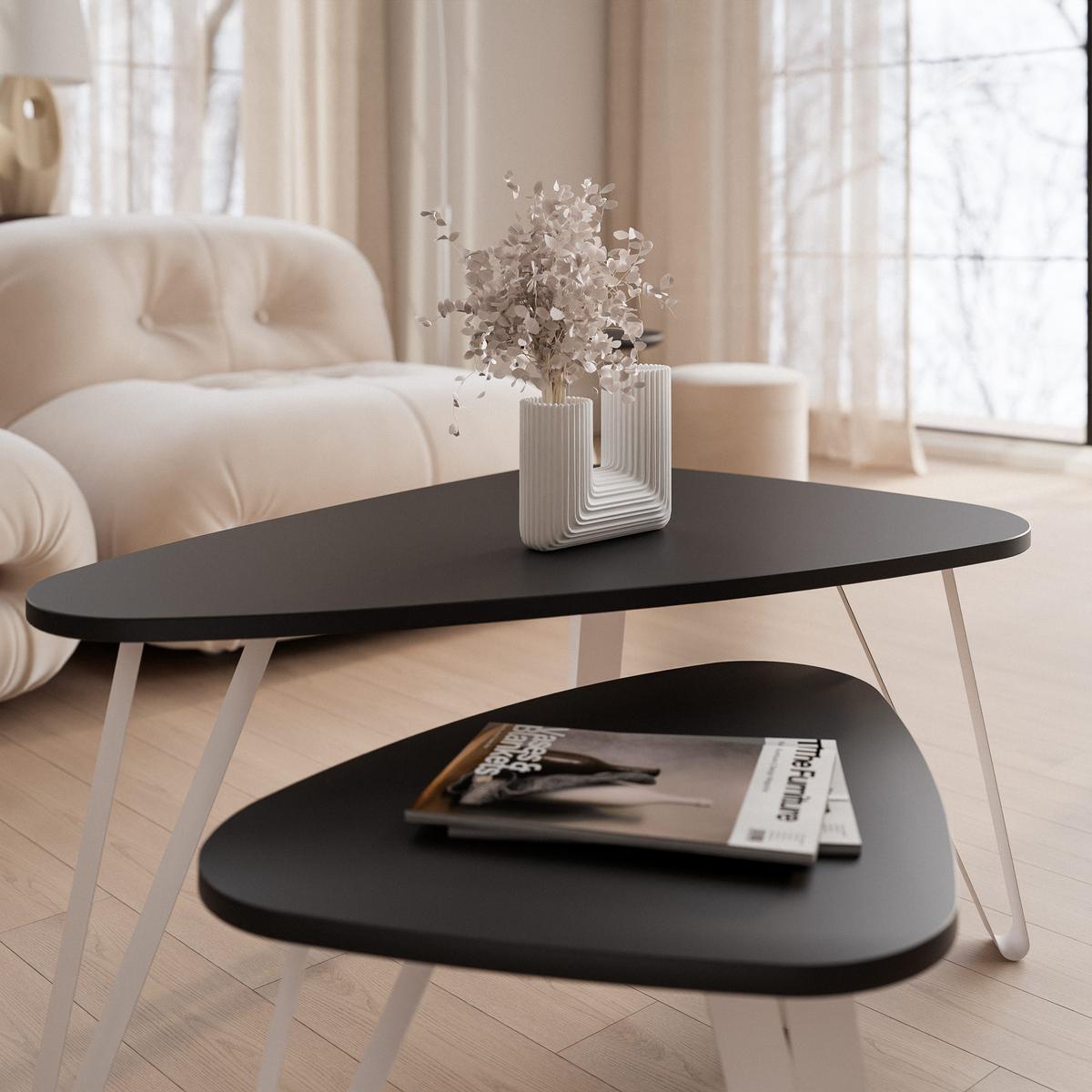 SATZTISCH NOA Stahlgestell, Freiform, Kaschmir / Schwarz Molet - Kaschmir/Schwarz, Holzwerkstoff/Metall (94/60/42cm) - Idohome