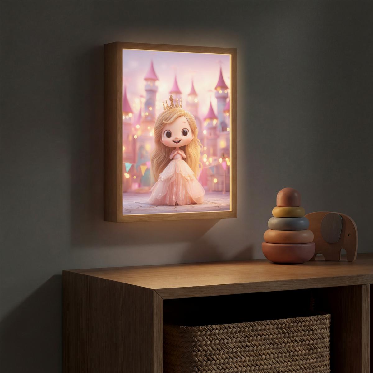 WANDLEUCHTE MIT AKKU Prinzessin - Rosa - Schloss 30x40 cm - Rosa, Holzwerkstoff (30/40/8cm) - OnlyWow