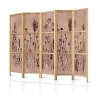 PARAVENT Japanischer 5-tlg 225x172 cm Retro Pflanzen - Beige, Holz/Textil (225/172/3cm) - Muralo