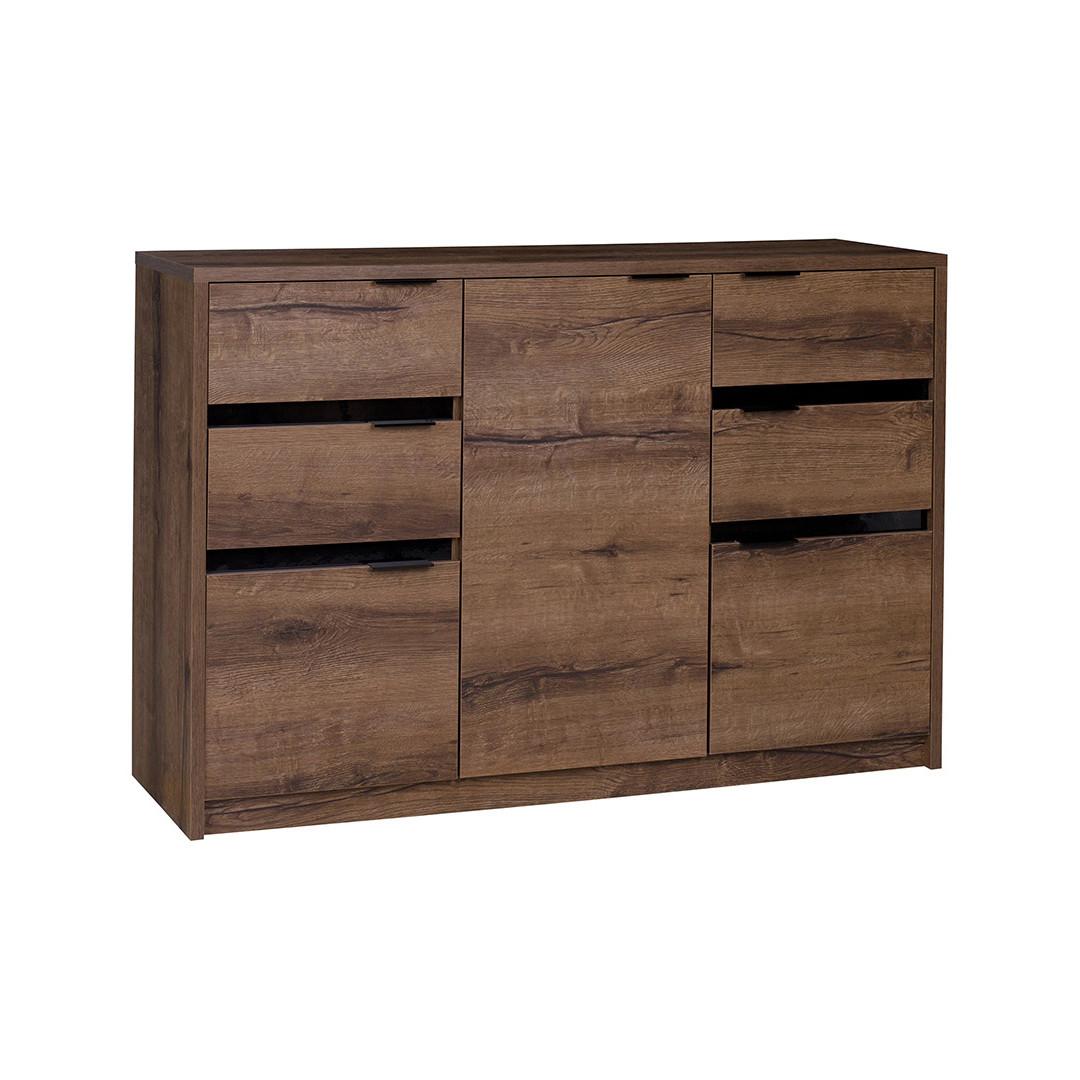 KOMMODE Devon mit 3 Türen und 4 Schubladen, Eiche monastery - Eichefarben/Schwarz, Holzwerkstoff/Metall (135/90/40cm) - Beautysofa