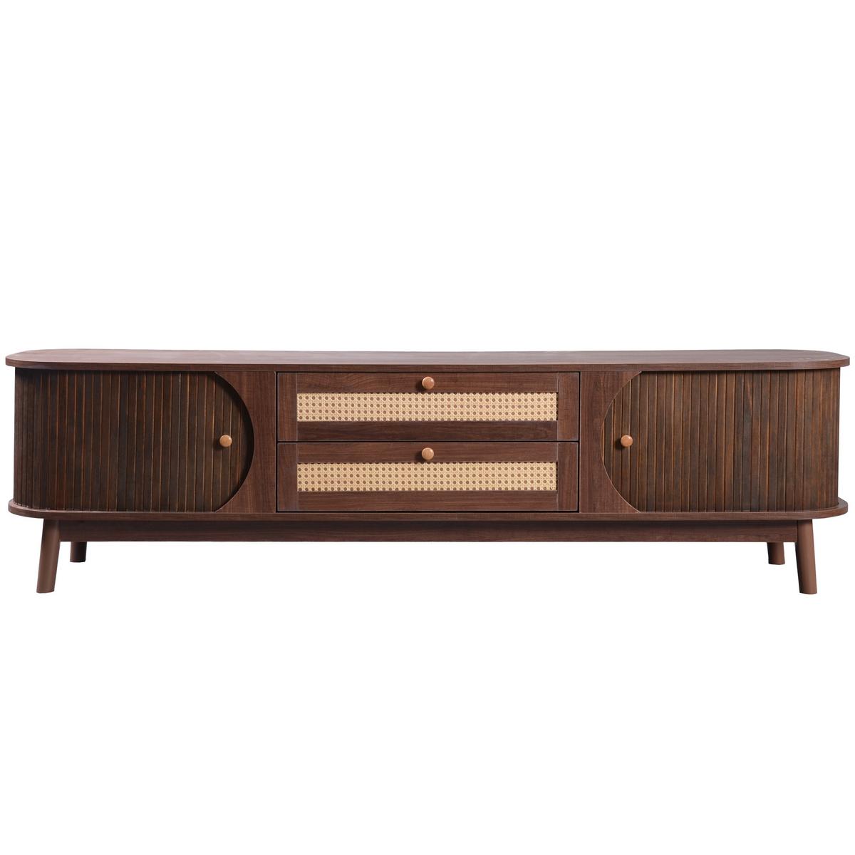 TV-SCHRANK Landhausstil Rattan-Front & Holztüren - Weiß, Naturmaterialen/Holzwerkstoff (170/46/40cm) - Urban Meuble
