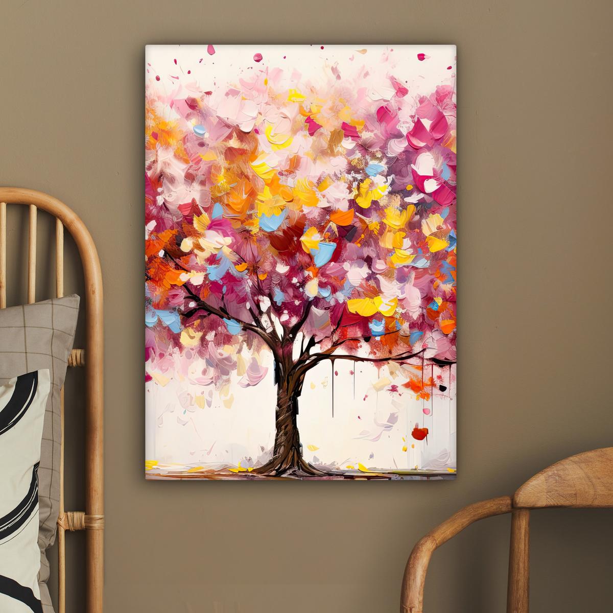 LEINWANDBILD Aquarell - Baum - Kunst - Abstrakt Wandbild Wohnzimmer 60x80 cm - Rosa, Textil (60/80cm) - MuchoWow
