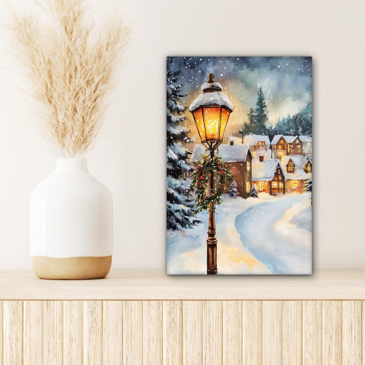 LEINWANDBILD Weihnachtsdorf - Häuser - Schnee - Weihnachten Deko Wohnzimmer 20x30 cm - Sandfarben, Textil (20/30cm) - MuchoWow