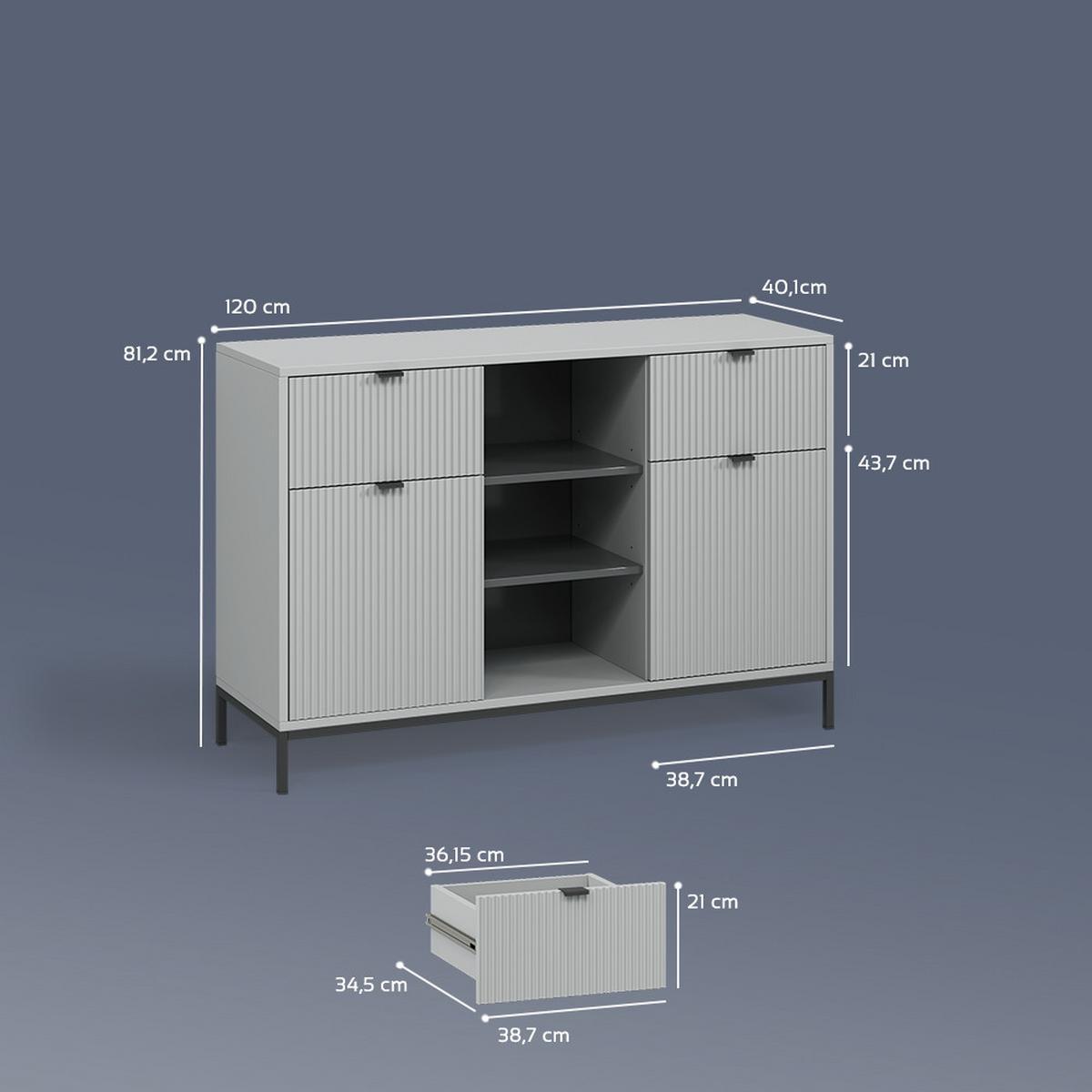KOMMODE Aterno Grau 120 x 81.2 cm mit 2 Schubladen und 2 Türen - Grau, Holzwerkstoff (120/81.2/40cm) - Livinity®