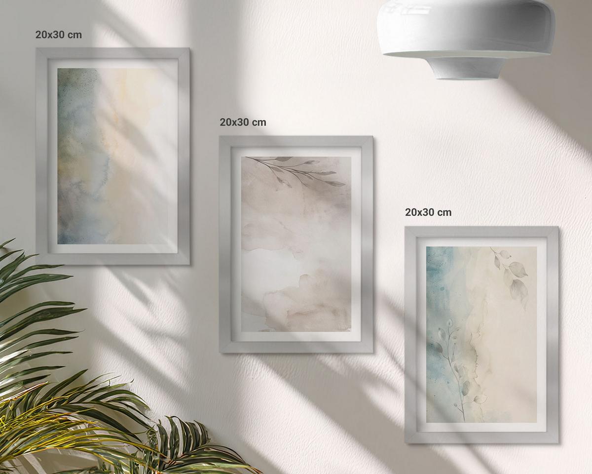 BILDER SET 3er Set - 20x30 cm Silberner Rahmen - Zarte Aquarellkartons - Silberfarben, Kunststoff (20/30cm) - TULUP