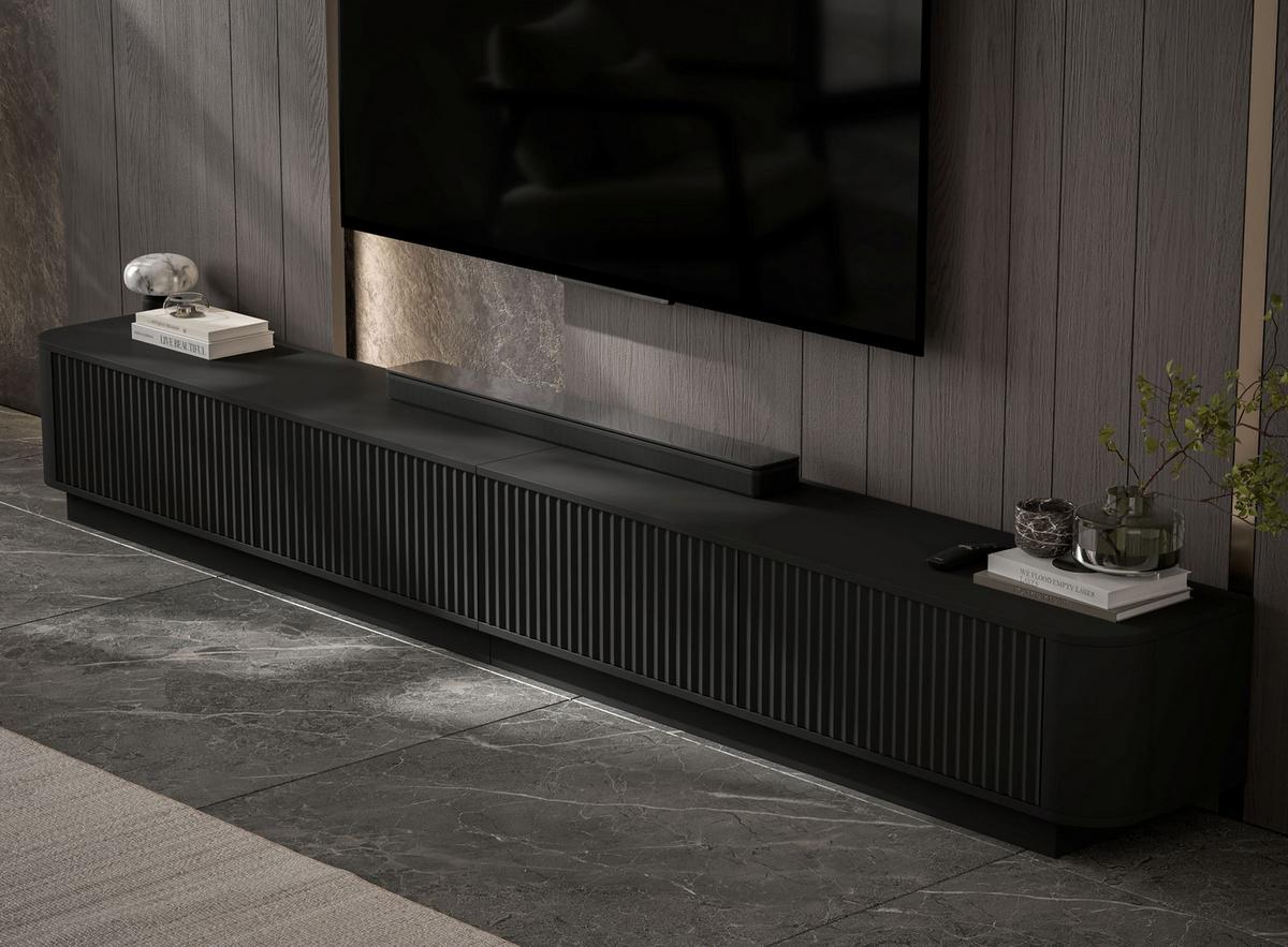TV-LOWBOARD 2er-Set Aurora Schwarz matt 280 cm mit Sockel - Schwarz, Holzwerkstoff (280/37/35cm) - Meble Lindner