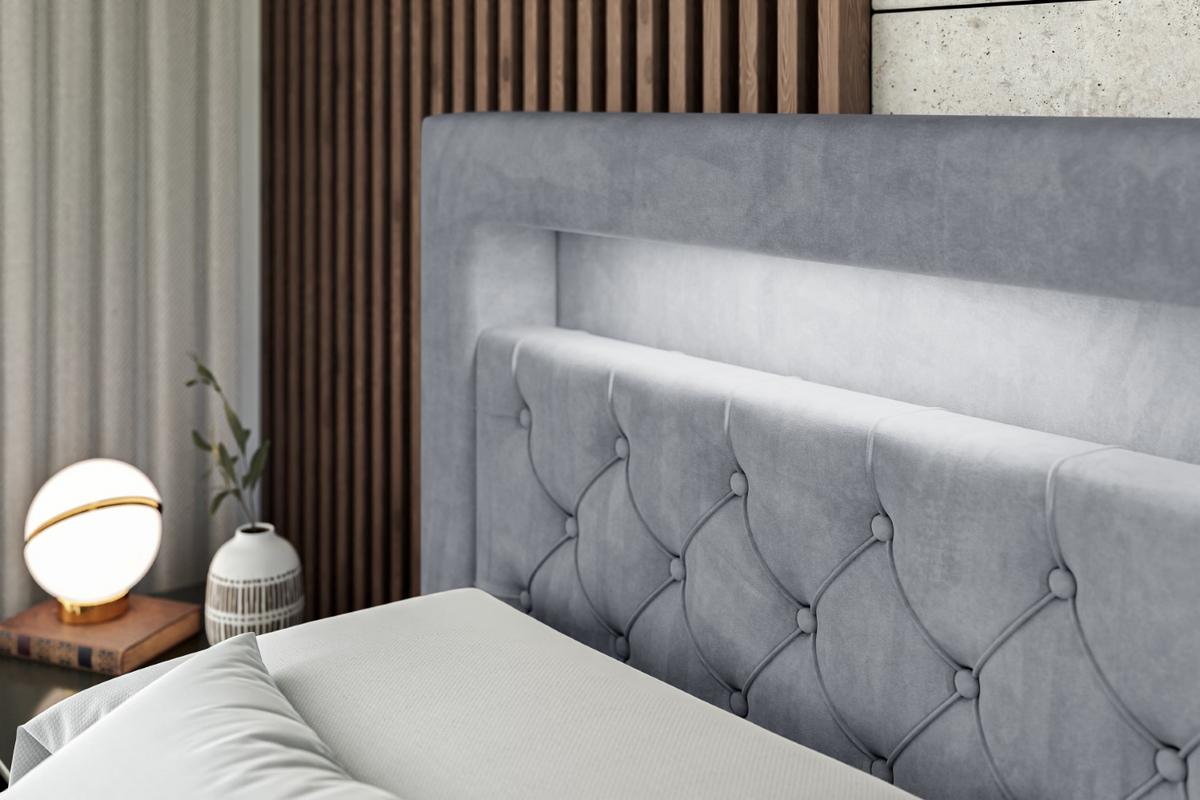 BOXBETT LED mit H3-Matratze und Lattenrost - NOEL GOLD - 140x200 Grau - Grau, Holzwerkstoff (140/200cm) - ALTDECOR