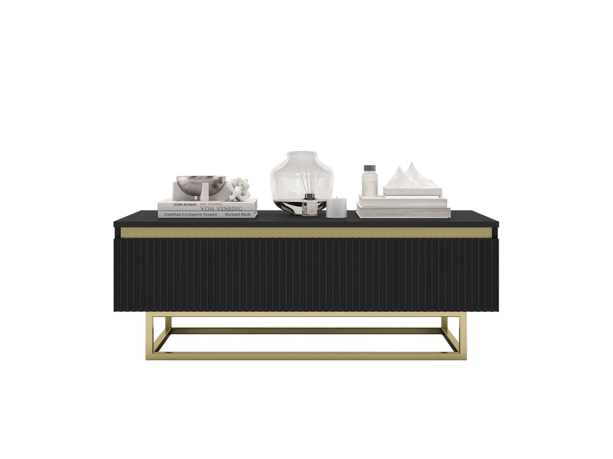 COUCHTISCH Selene Schwarz matt 109 cm mit Metallrahmen - Goldfarben/Schwarz, Holzwerkstoff/Metall (50/109/39cm) - Meble Lindner