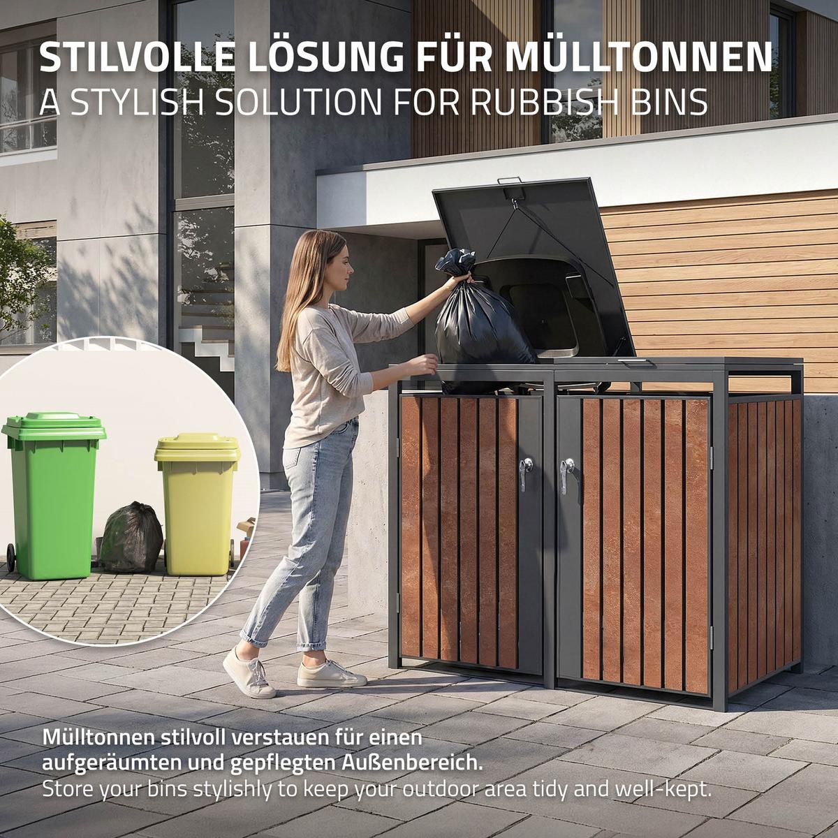 MÜLLTONNENBOX 4er Anthrazit-Rostoptik - Rotbraun, Metall (264/120/80cm) - ML-DESIGN