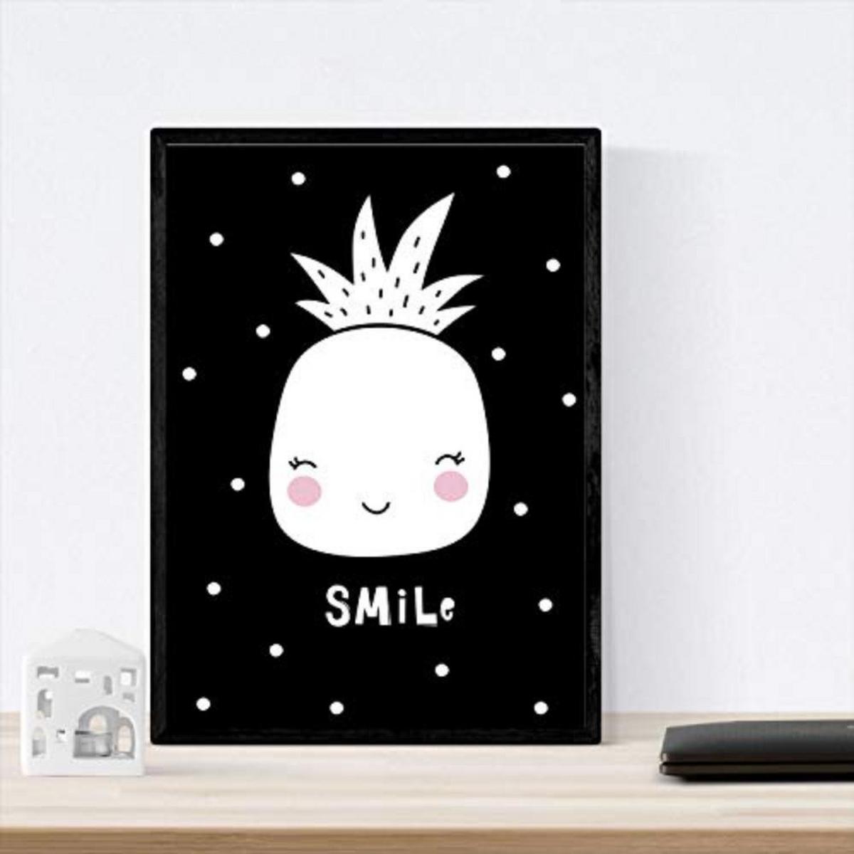 POSTER Set mit 4 Eisbär, Kaninchen, Hypopotamus und Ananas Tieren A3 Schwarzer Rahmen - Schwarz, Papier (29.7/3cm) - Nacnic