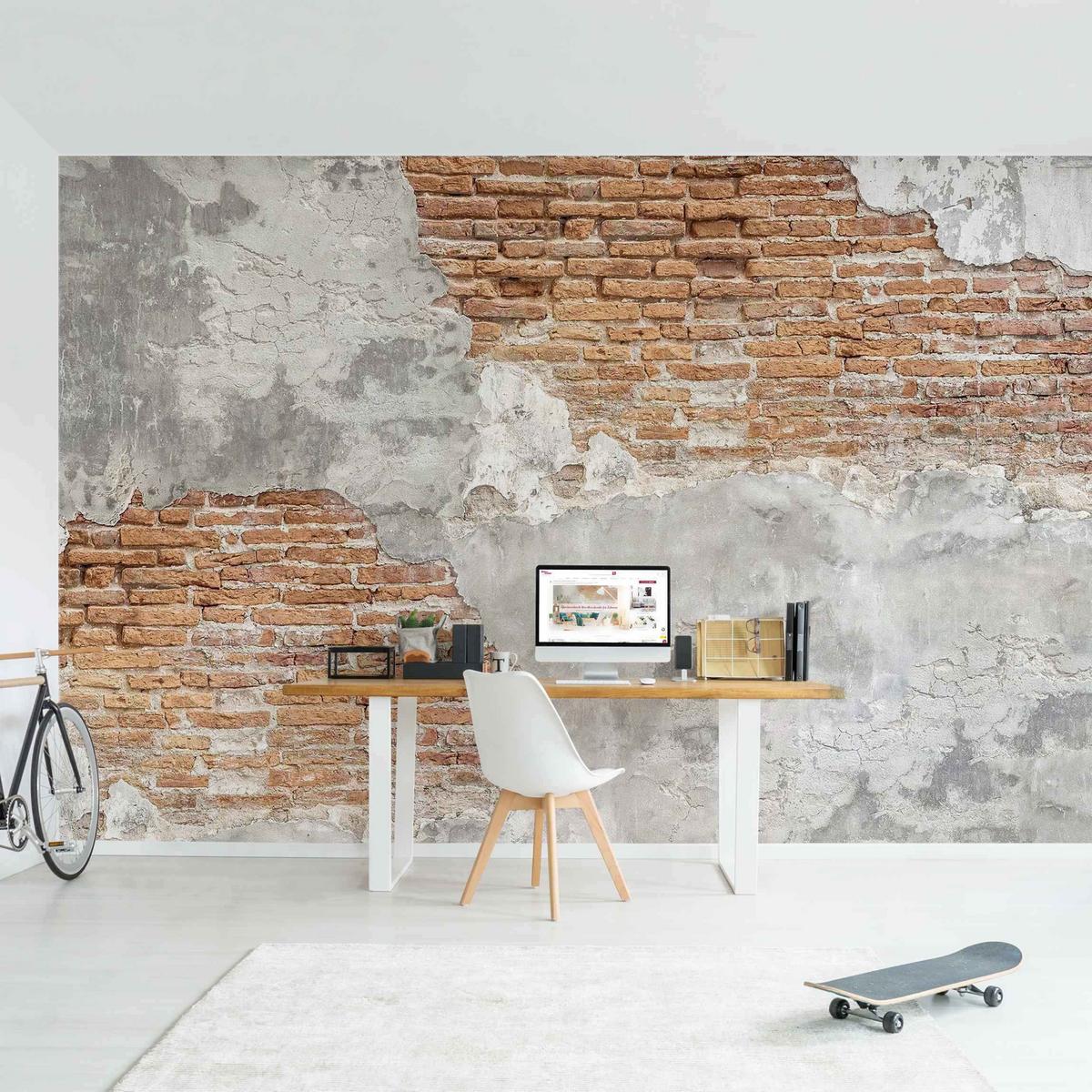FOTOTAPETE Shabby Backstein Wand 384/255 cm - Braun, Papier (384/255cm) - Bilderwelten