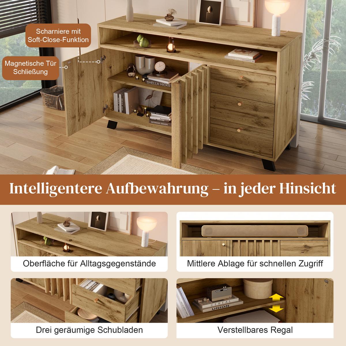 SIDEBOARD 120cm in Dunkler Eiche - Sonoma Eiche, Holzwerkstoff (120/85/40cm) - Urban Meuble