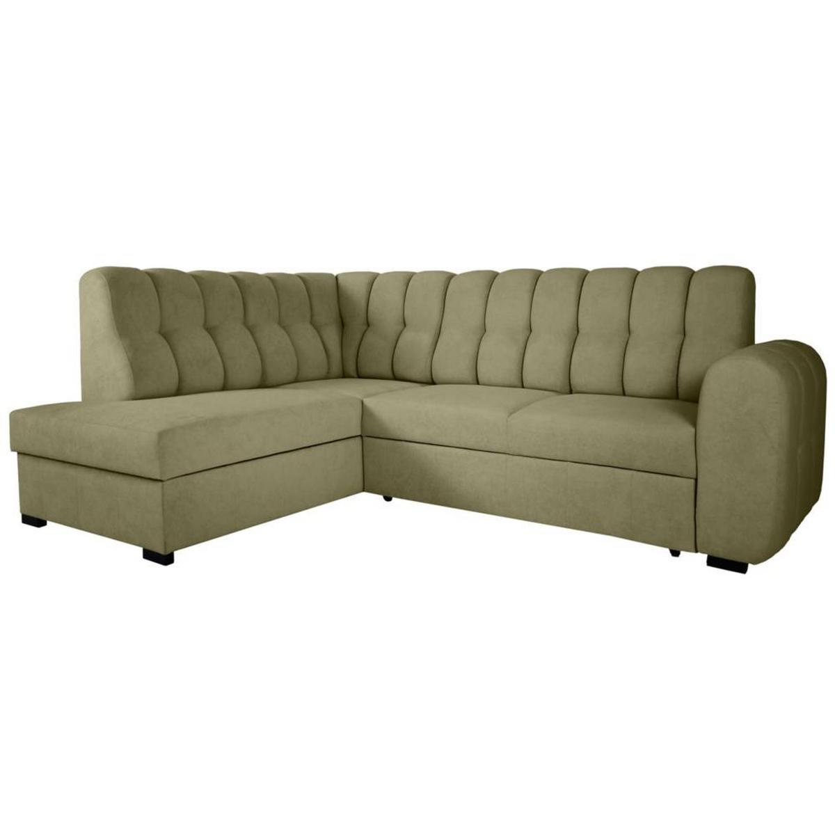 ECKSCHLAFSOFA Zoja links grün - Schwarz/Grün, Textil (261/193cm) - Beautysofa