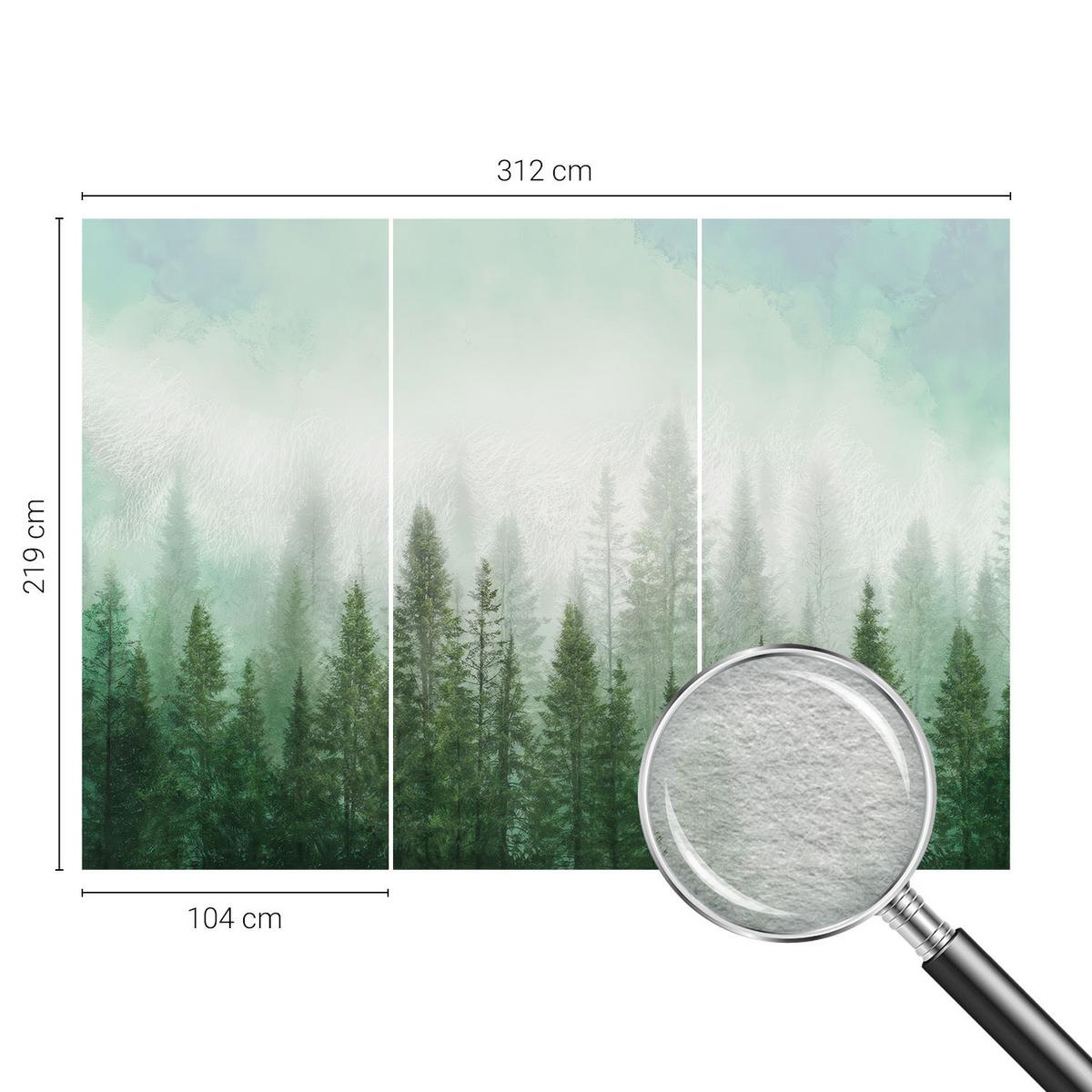 FOTOTAPETE 312x219 cm - Wolf im Wald - Grün, Textil (312/219cm) - Wallfluent