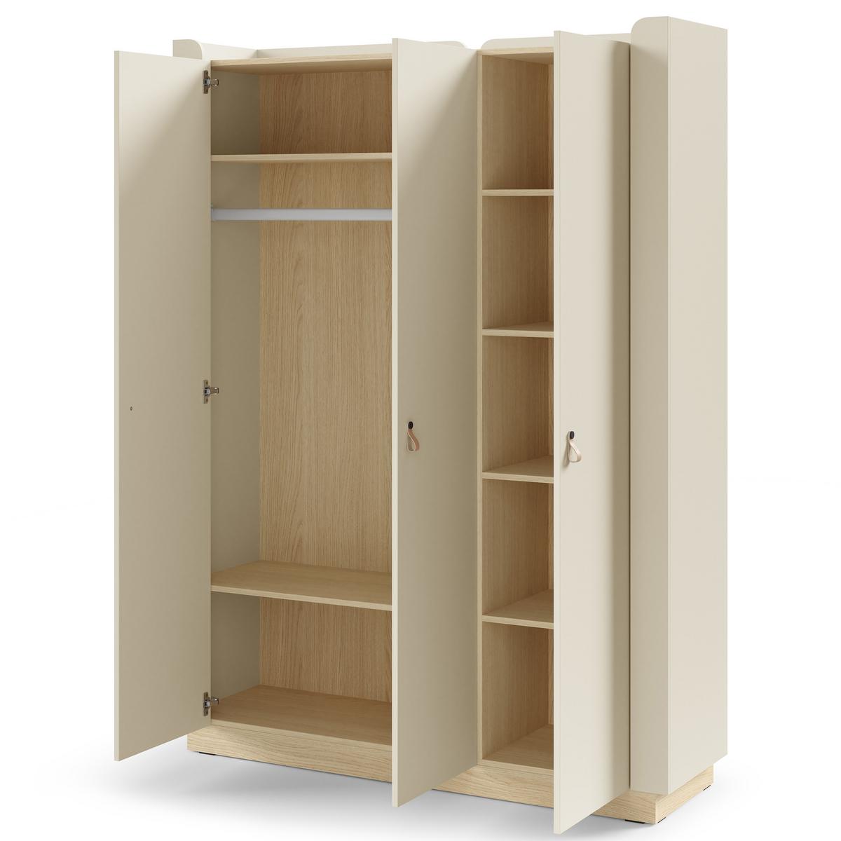 DREHTÜRENSCHRANK Sorella mit 3 Türen, 150 cm, für Jugendzimmer, Macadamia + Eiche Mavelie - Eichefarben/Beige, Leder/Holzwerkstoff (150/201/52cm) - Beautysofa