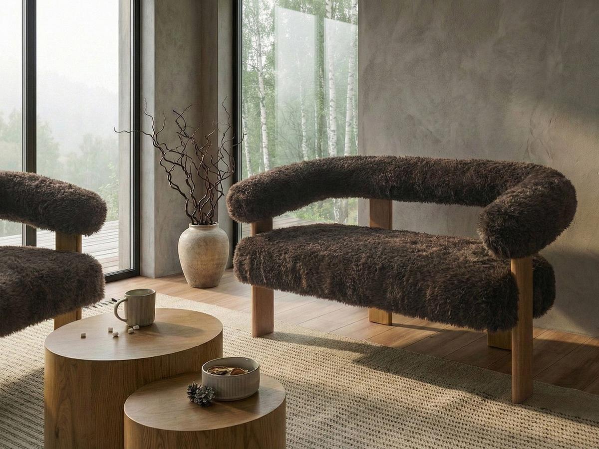 2-SITZER-SOFA Webpelz Dunkelbraun/Hellbraun Ilbro - Dunkelbraun, Textil (138/76/68cm) - Beliani