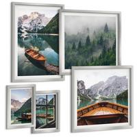 BILDER SET 5er Set - 50x50 cm & 20x30 cm & 40x60 cm Silberner Rahmen - Straßen, Häuser, Pflanzen, Töpfe - Silberfarben, Kunststoff (40/60cm) - TULUP