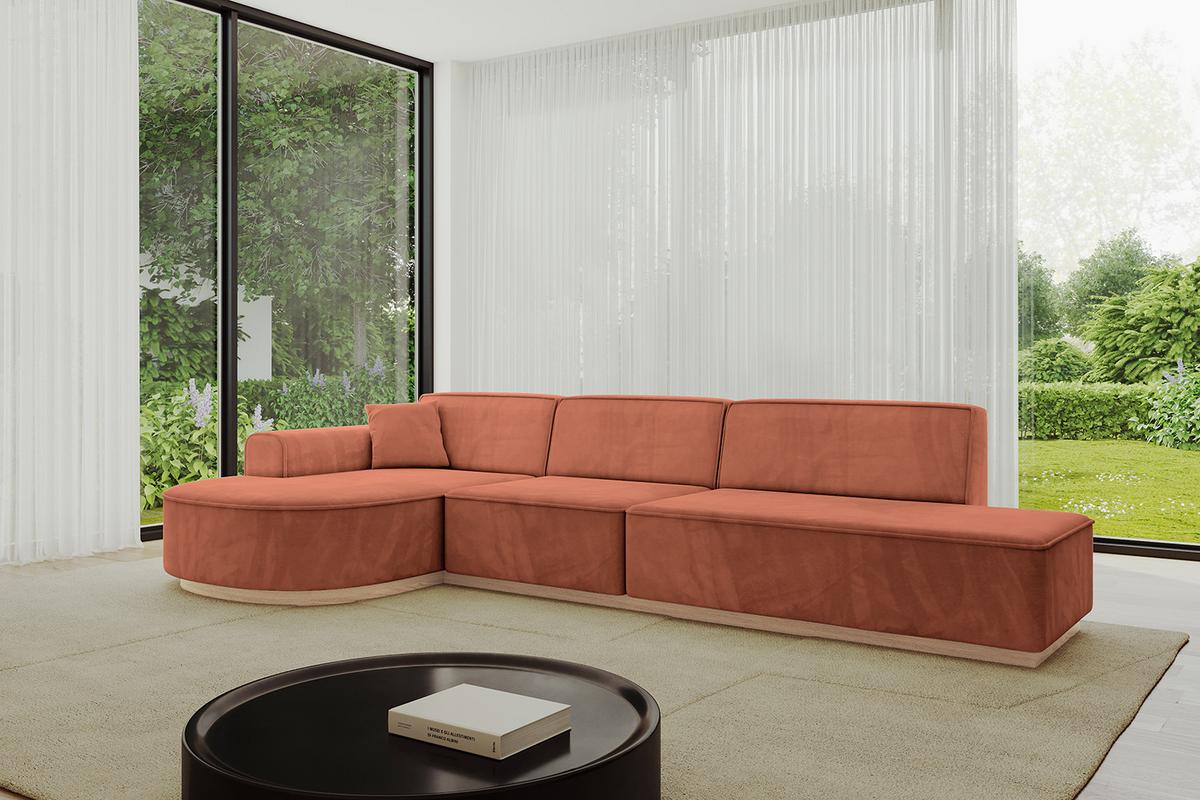 ECKSOFA Ottomane Links ARRIO-L2 - 328x171x83 cm Apricot - Koralle, Holzwerkstoff/Textil (328/171cm) - ALTDECOR
