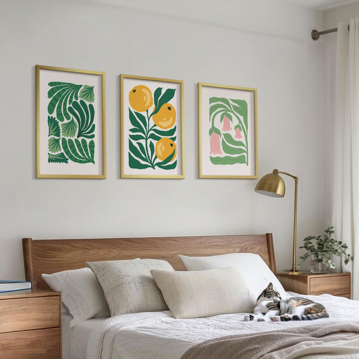 BILDER SET 3er Set - 40x60 cm Goldrahmen - Minimalistische Pflanzenmuster - Goldfarben, Kunststoff (40/60cm) - TULUP