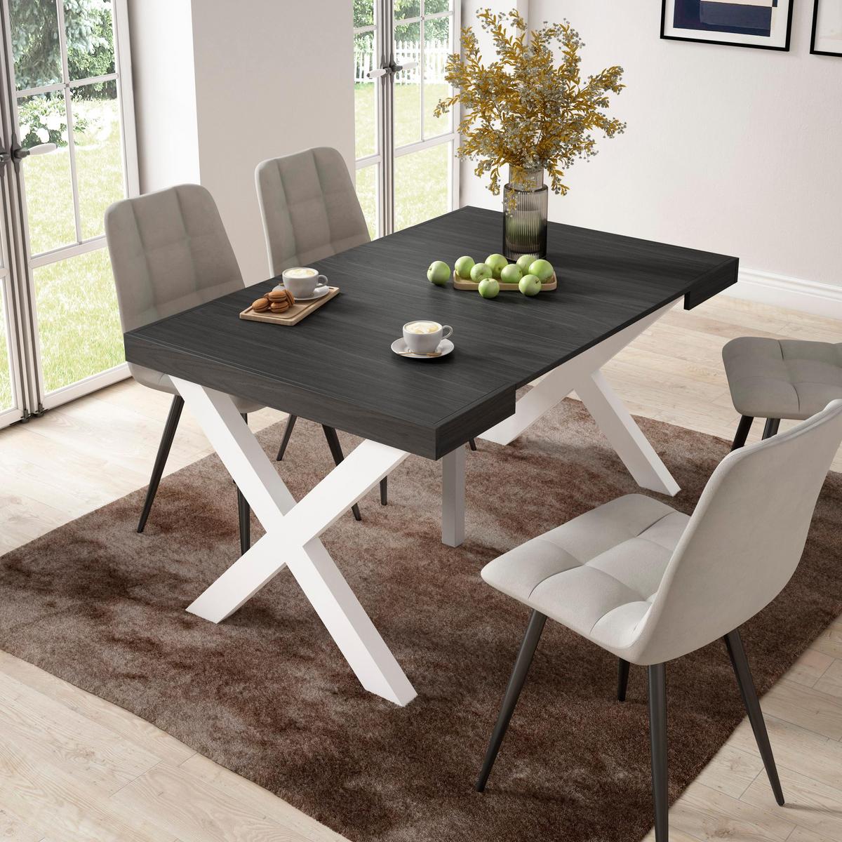 KONSOLENTISCH ausziehbar 58 bis 140cm, für 6 Gäste, schwarz, 90/58/73cm - Schwarz, Holzwerkstoff (90/140/73cm) - Skraut Home