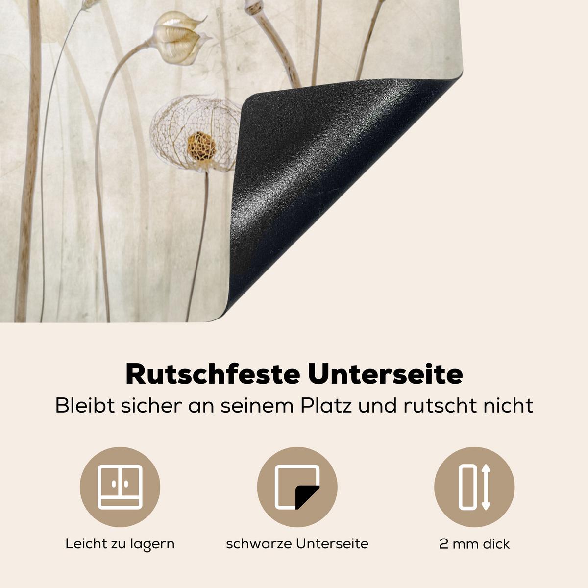 HERDABDECKPLATTE Blumen - Aquarell - Stilleben - Braun - Vintage Abdeckung Ceranfeld 57.6x51.6 cm - Sandfarben, Kunststoff (57.6/51.6/0.2cm) - MuchoWow