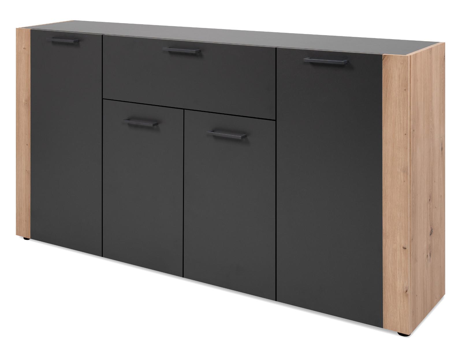 SIDEBOARD grau, Artisan Eiche 162 x 85 cm, Kommode 4-türig - Anthrazit/Schwarz, Holzwerkstoff/Kunststoff (162/85/34.5cm) - Furn.Design