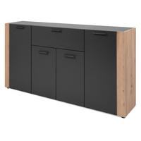 SIDEBOARD grau, Artisan Eiche 162 x 85 cm, Kommode 4-türig - Anthrazit/Schwarz, Holzwerkstoff/Kunststoff (162/85/34.5cm) - Furn.Design
