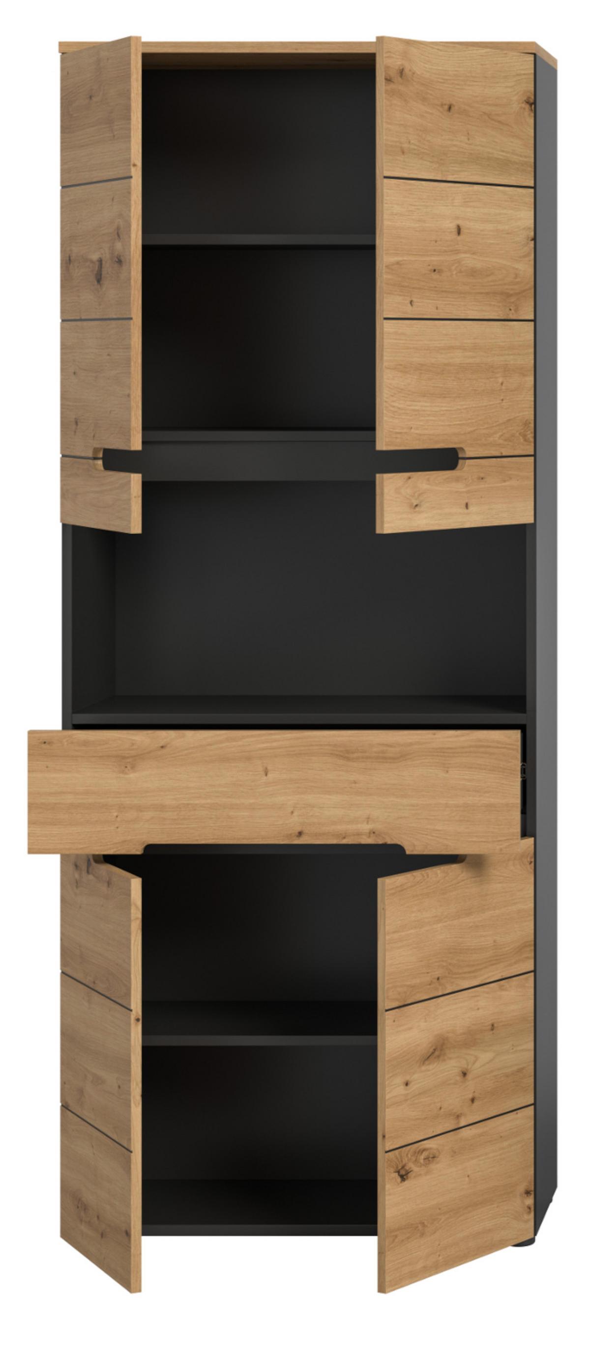HOCHSCHRANK Eiche, grau 76 x 193 cm, Badschrank mit Soft-Close - Eiche Artisan/Grau, Holz/Holzwerkstoff (76/193/34cm) - Inn.Furn