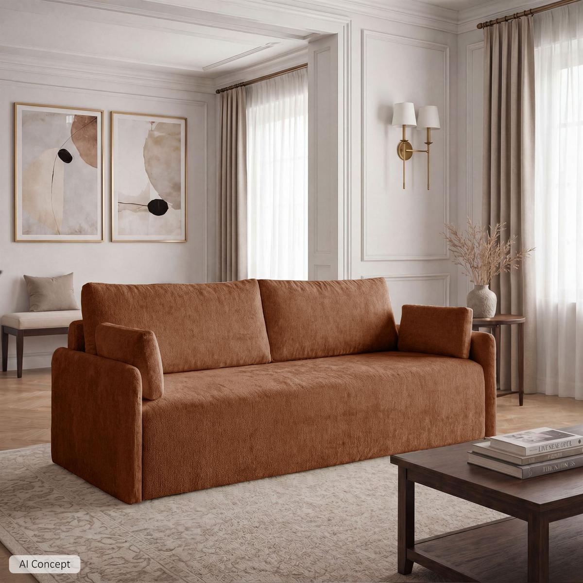 SOFA NUBO mit Schlaffunktion und Bettkasten Harmony 52 - Orange, Textil (205/91/86cm) - Lookway