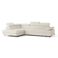 ECKSOFA FAVIEN L-S Creme Boucle-Stoff mit Schlaffunktion - Creme, Holz (257/190cm) - MASSENO