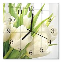 WANDUHR aus Glas 30x30 cm - Tulpen - Weiß, Glas (30/30/0.4cm) - TULUP