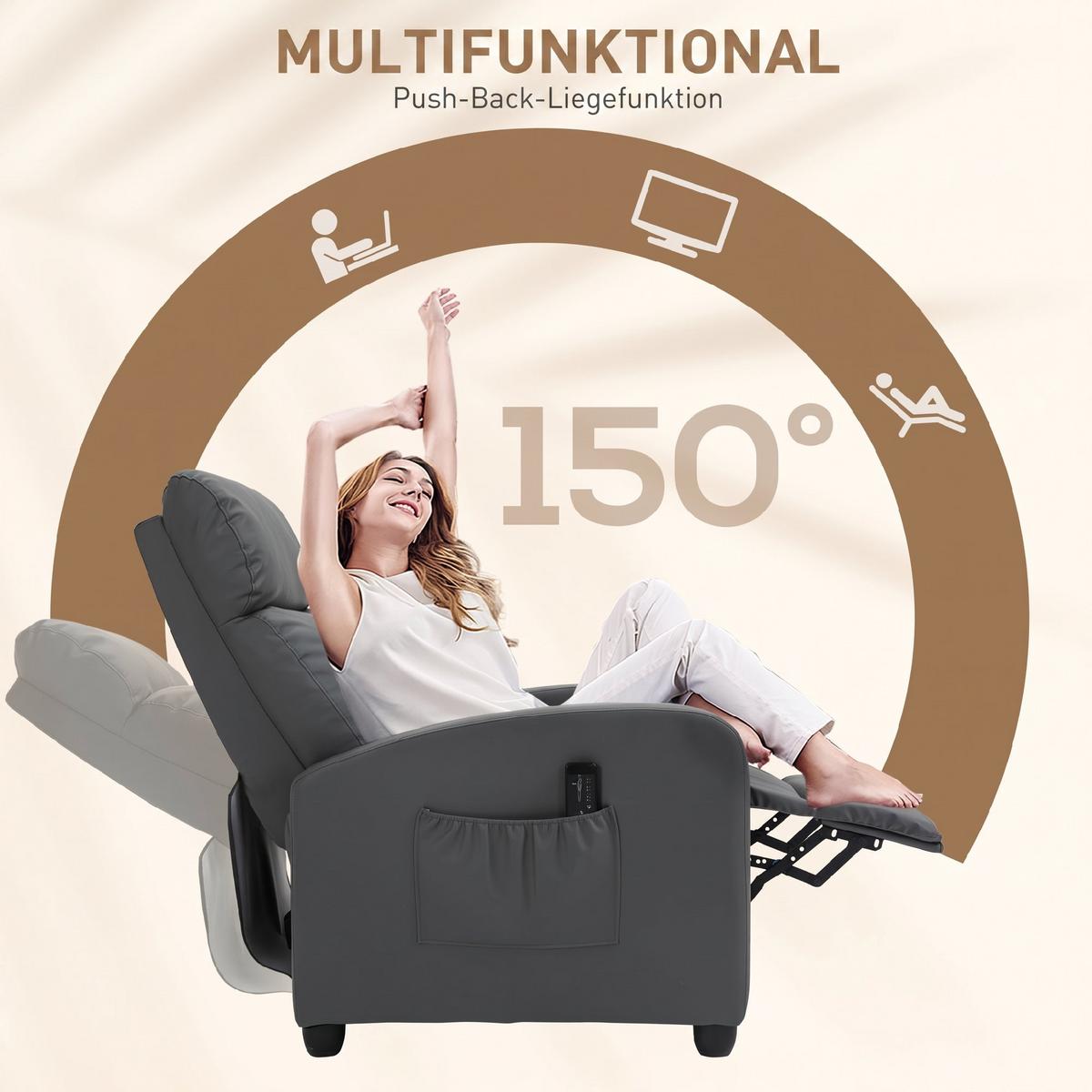 MASSAGESESSEL Kunstleder Schaumstoff Grau - Schwarz/Grau, Kunststoff (88/98/68cm) - HOMCOM