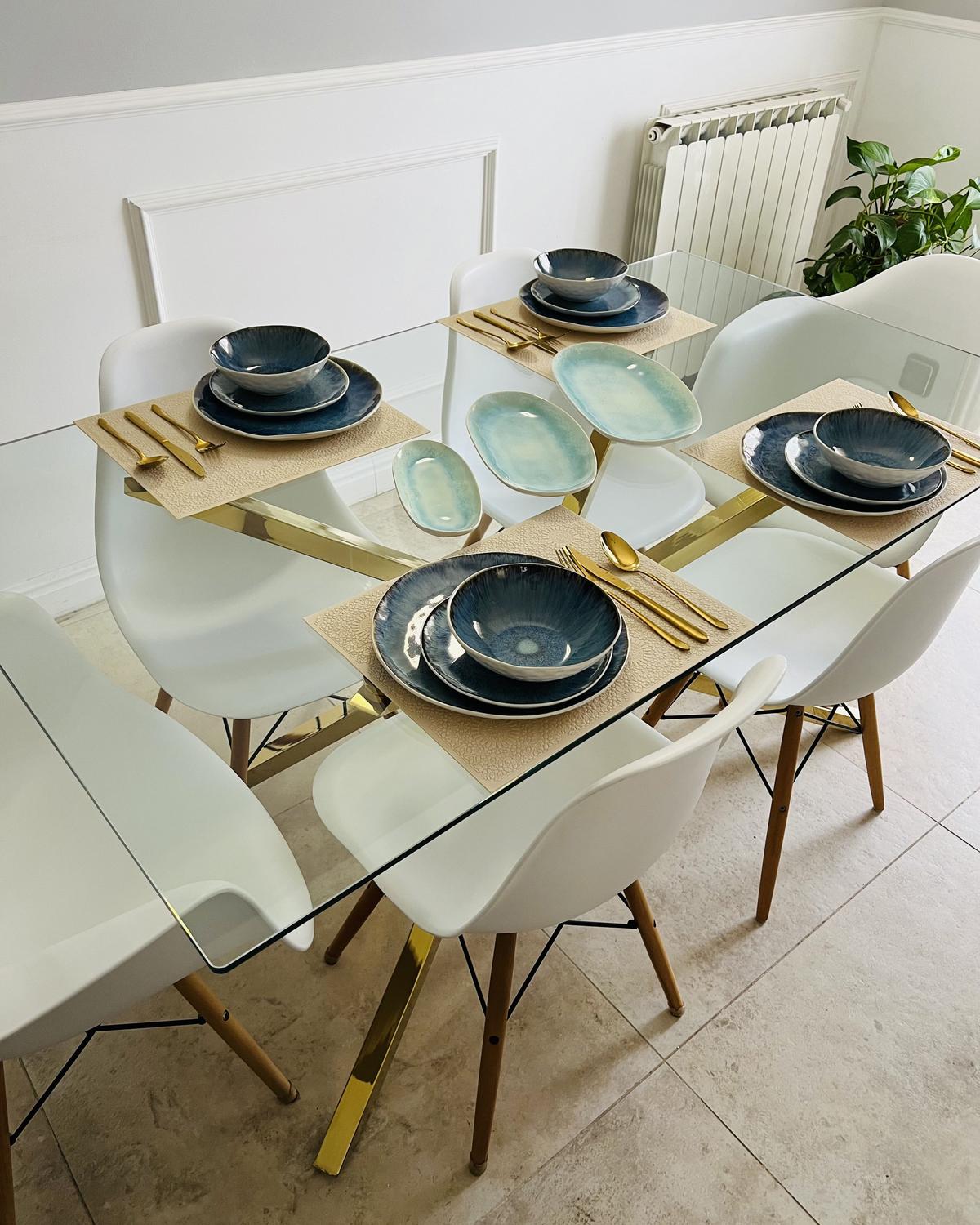 ESSTISCH 160/90/75 cm Transparent, goldfarben Rechteckig Cora - Transparent, Glas (160/90/75cm) - Beliani
