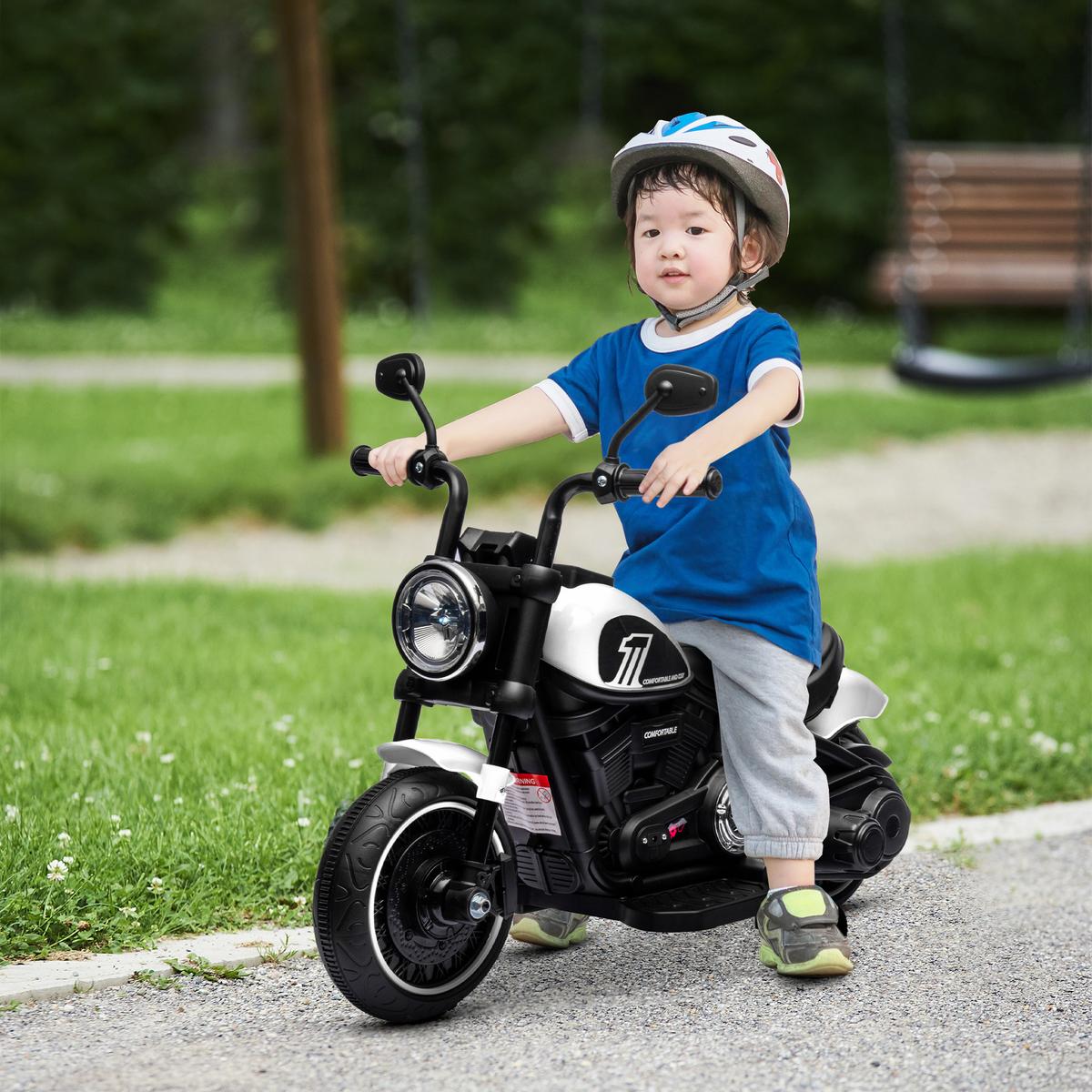 KINDERMOTORRAD Kinder Elektro-Motorrad Elektrofahrzeug für 1,5-3 Jahre Kinder - Schwarz/Weiß, Kunststoff/Metall (76/42/57cm) - HOMCOM