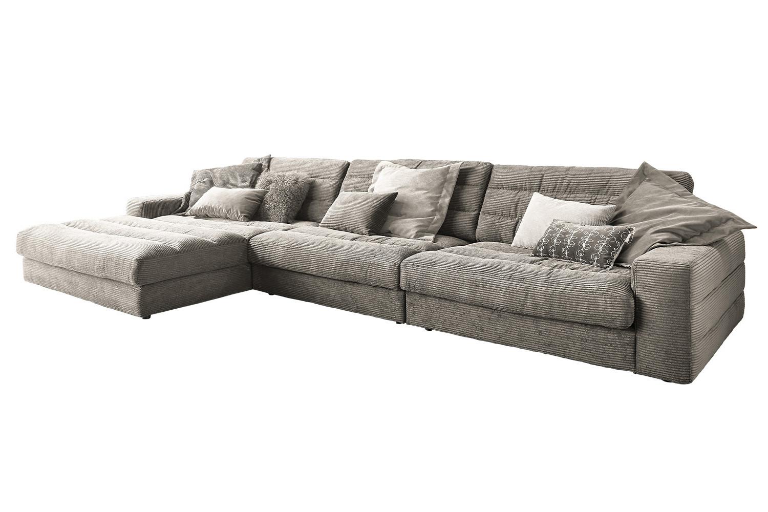 ECKSOFA XL LANA Steingrau Cord - Greige/Schwarz, Textil (416/205cm) - KAWOLA