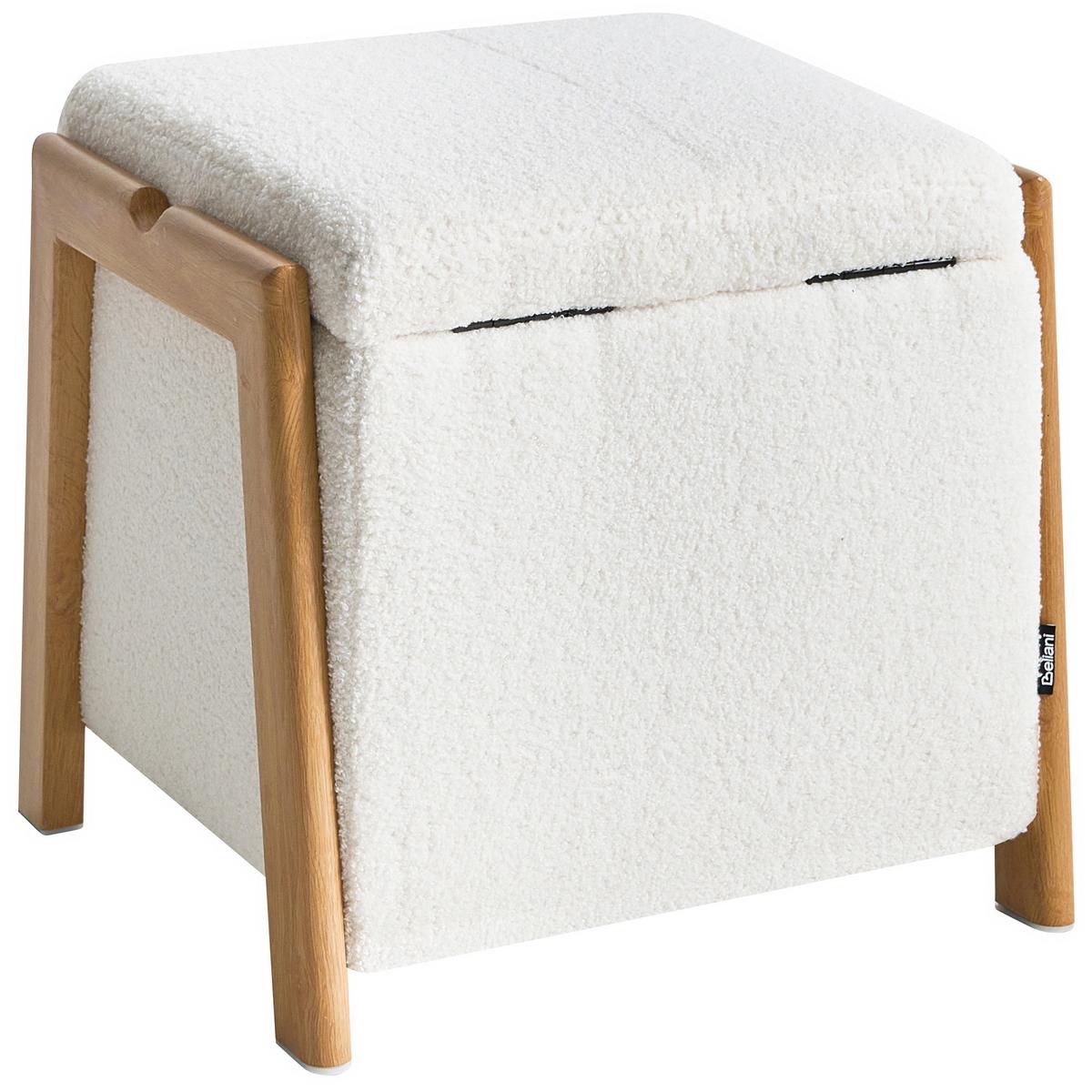POUF mit Stauraum Bouclé 45 cm Weiß Edland - Weiß, Textil (45/44/43cm) - Beliani