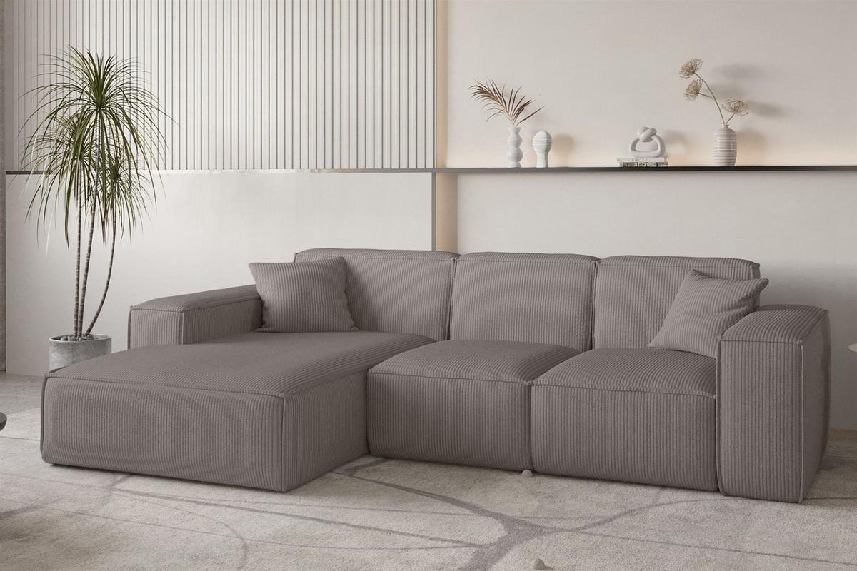 ECKSOFA Celes Premium Stoff Scala - Taupe, Holzwerkstoff/Textil (266/165cm) - Fun Möbel