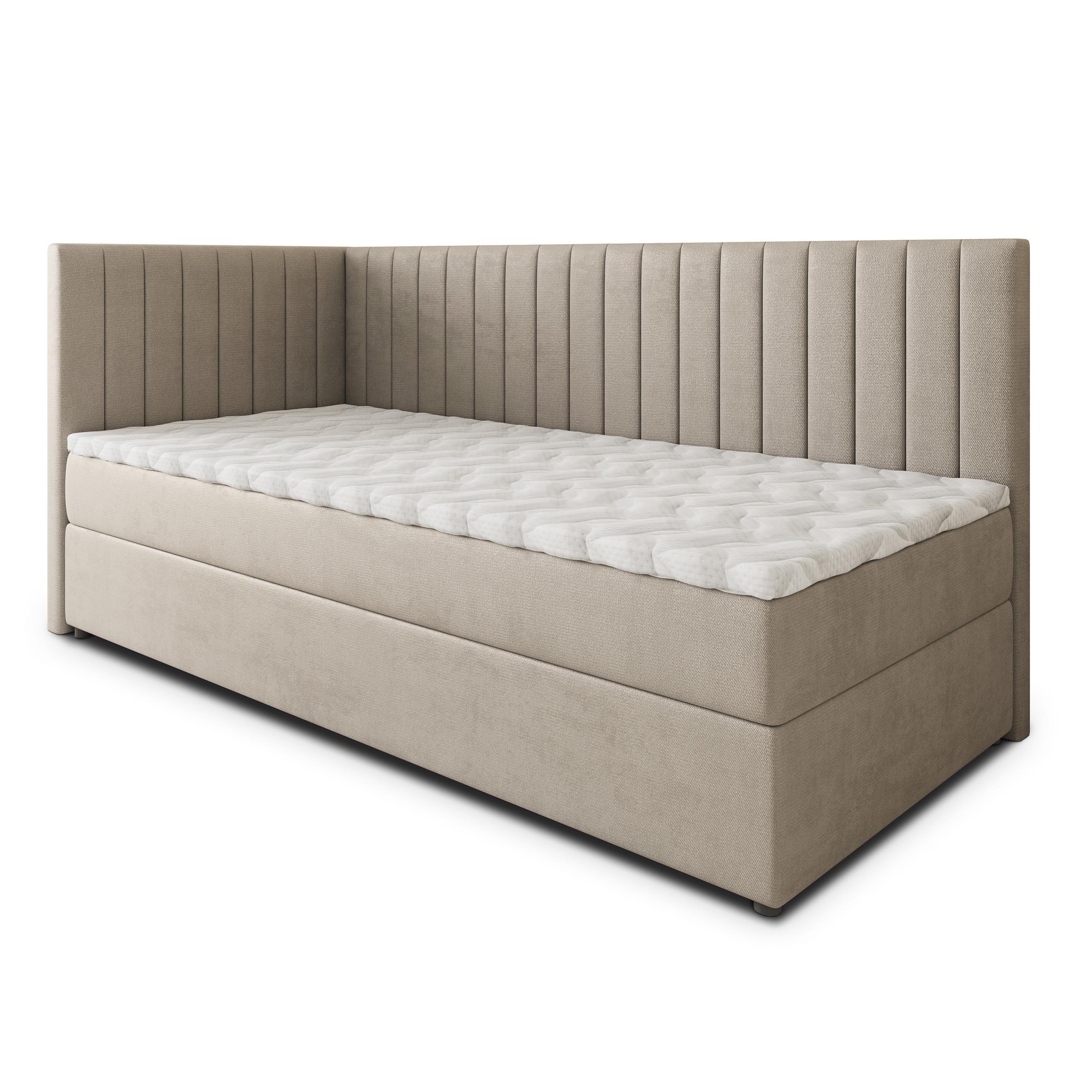 BOXBETT ARIS 90x200 cm mit Matratze und Topper, H2+H3 - Beige - Beige, Holz (90/200cm) - MASSENO