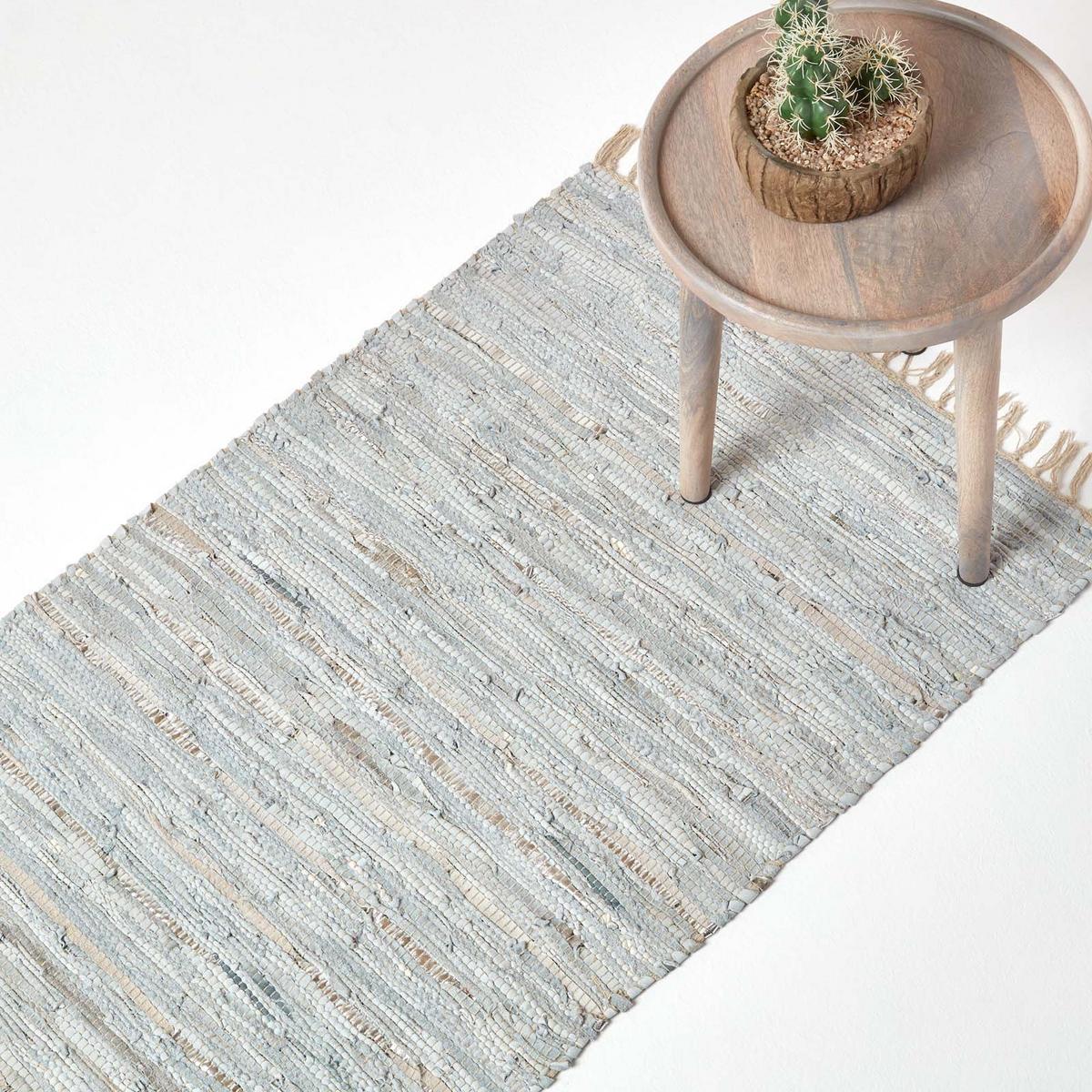 LEDERTEPPICH-LÄUFER Glitter geflochten 66/200 cm - Grau, Leder (66/200cm) - Homescapes