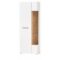 VITRINE weiß matt, Evoke Eiche, Vitrinenschrank 72 x 200 cm, Soft-Close-Funktion - Eichefarben/Silberfarben, Glas/Holzwerkstoff (72/200/35cm)