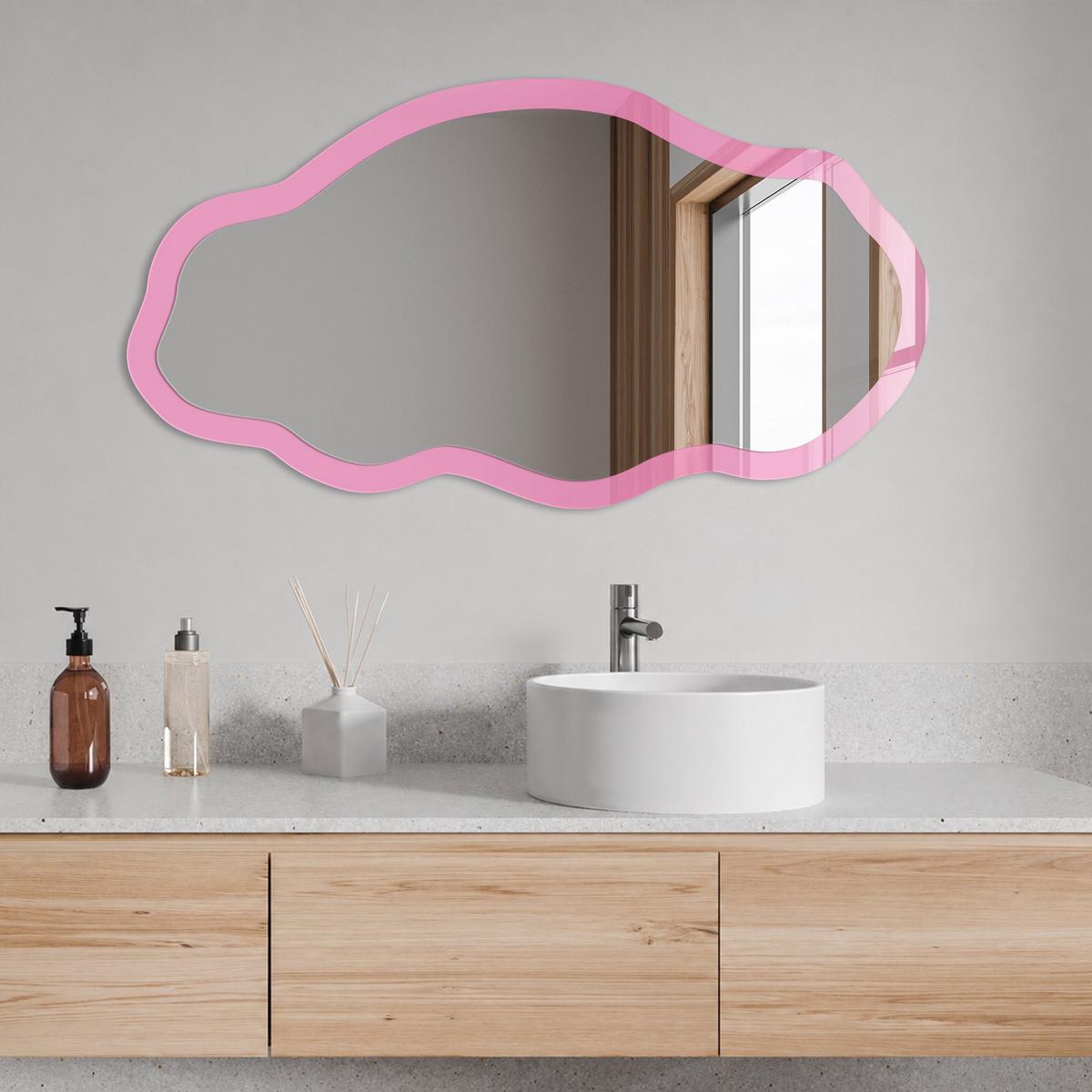 SPIEGEL 90x45 cm asymmetrisch mit Druck - Kühles Rosa - Transparent, Glas (45/90/0.4cm) - TULUP