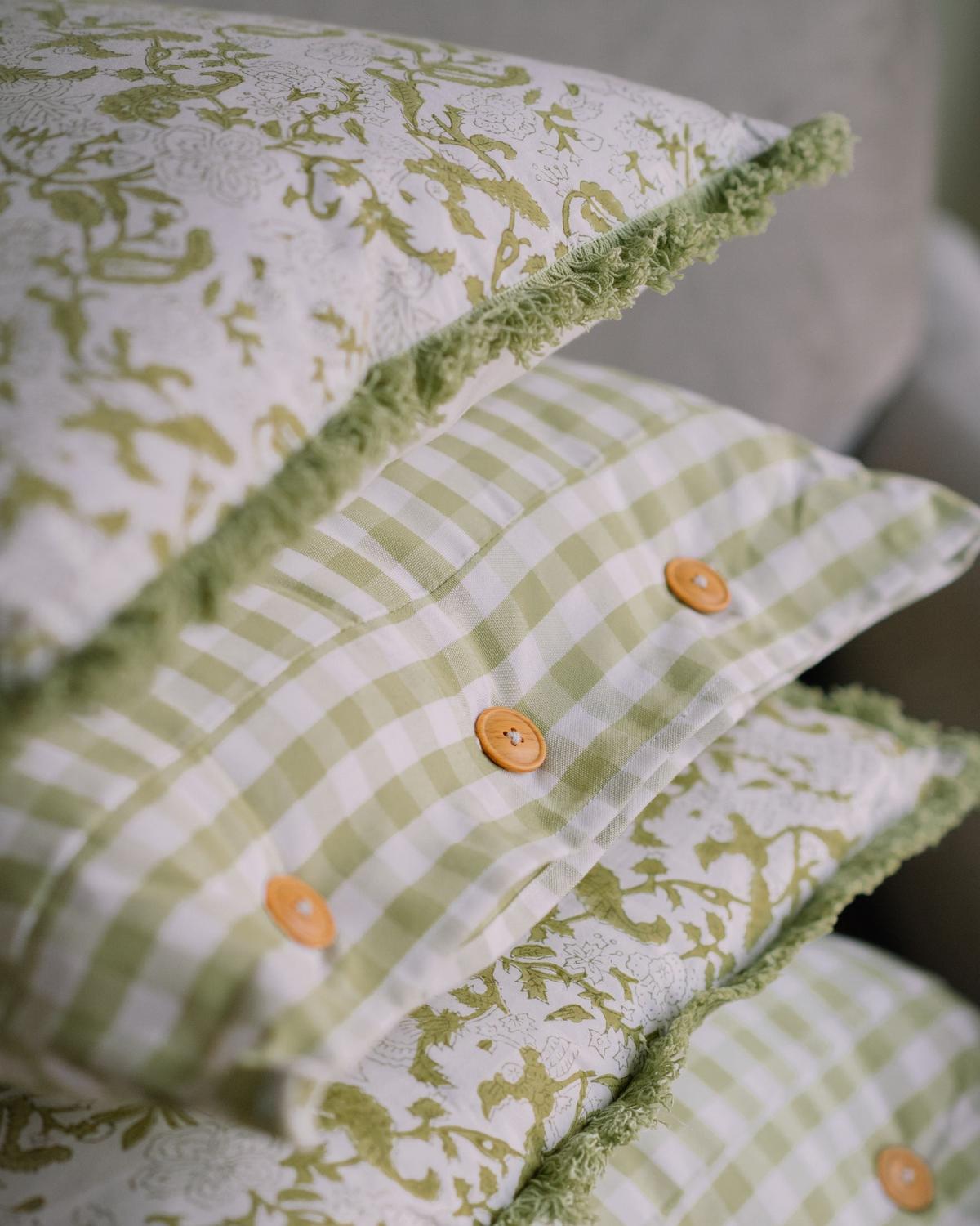 DEKOKISSEN 2er-Set Hellgrün 45/45 cm Filix - Hellgrün, Naturmaterialen/Textil (45/45cm) - Beliani