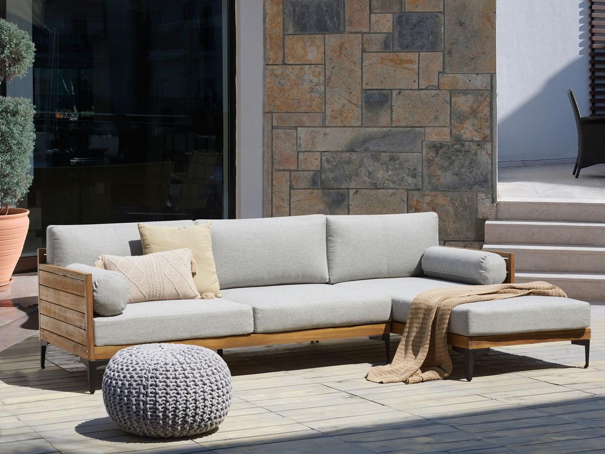 GARTEN-ECKSOFA 4-Sitzer Grau Cavezzo - Hellbraun/Schwarz, Holz (254/77/150cm) - Beliani
