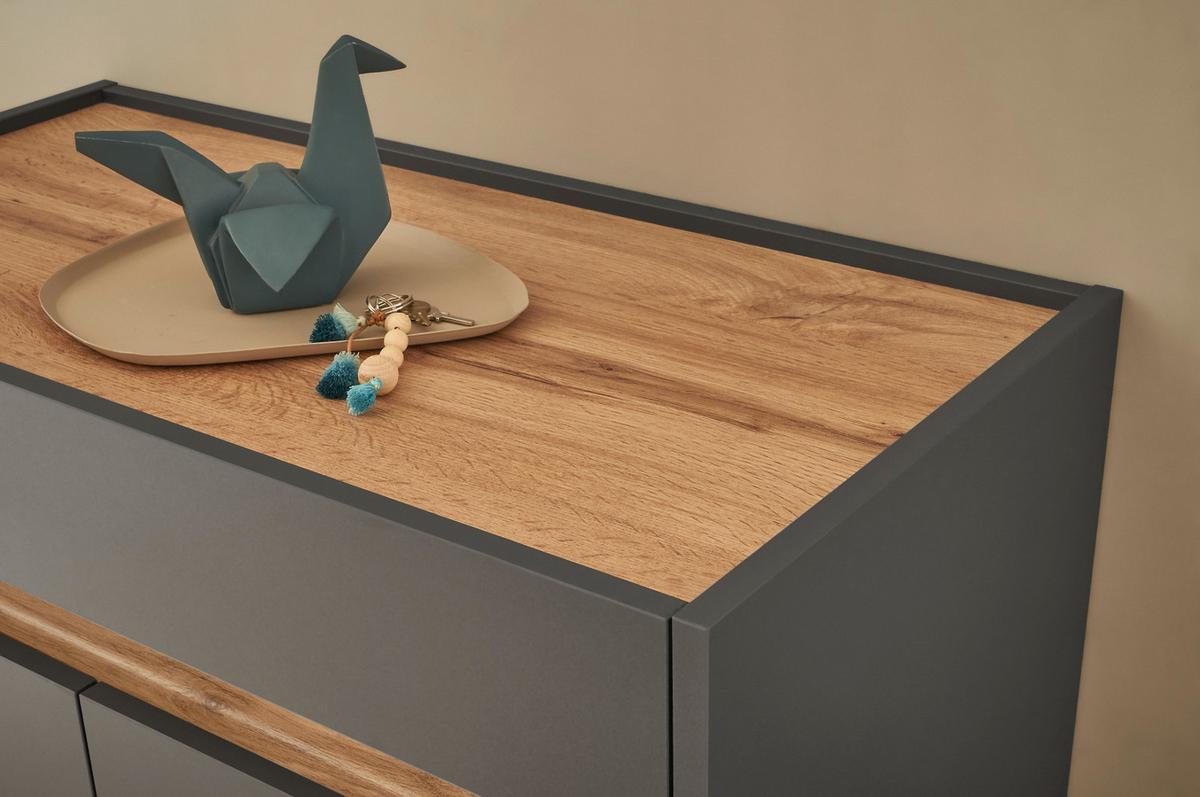 FLURKOMMODE grau matt, Eiche Wotan 80 cm, Schuhschrank mit Schubkästen - Eiche Wotan/Silberfarben, Holzwerkstoff/Kunststoff (80/70/40cm) - Furn.Design