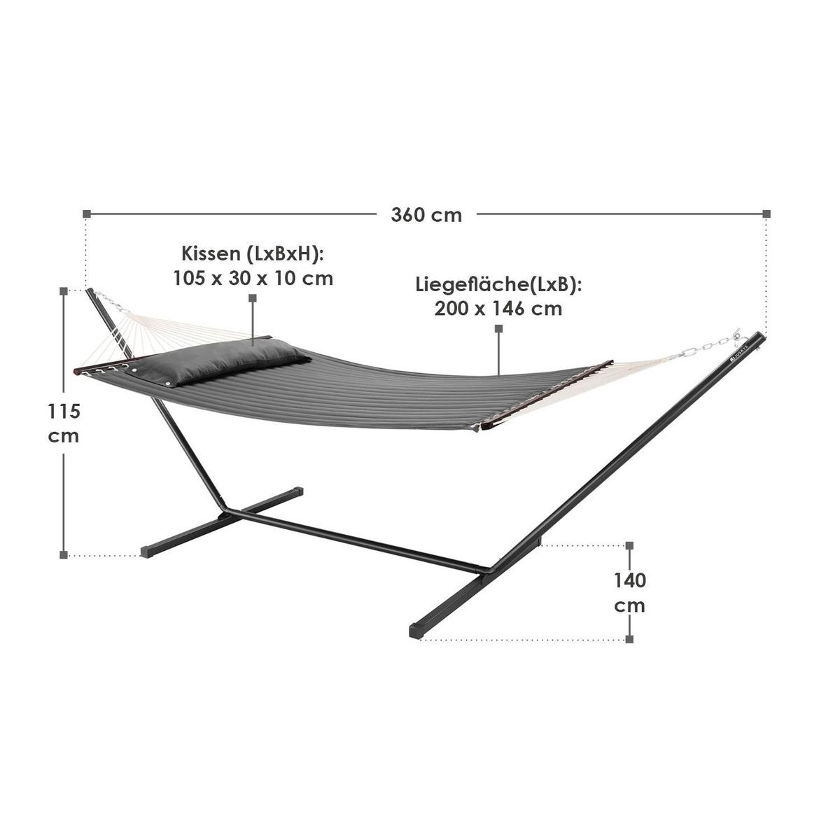 HÄNGEMATTE Cata anthrazit 360x120x115 cm inkl. Kissen - Anthrazit, Textil/Metall (140/115/360cm) - Juskys