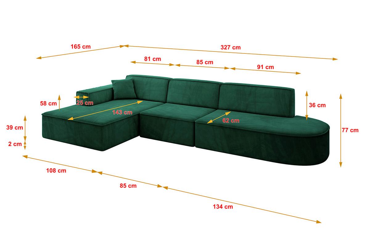 ECKSOFA Ottomane Links IREA-L2-v4 - 327x165x77 cm Grün - Dunkelgrün, Holzwerkstoff/Textil (327/165cm) - ALTDECOR