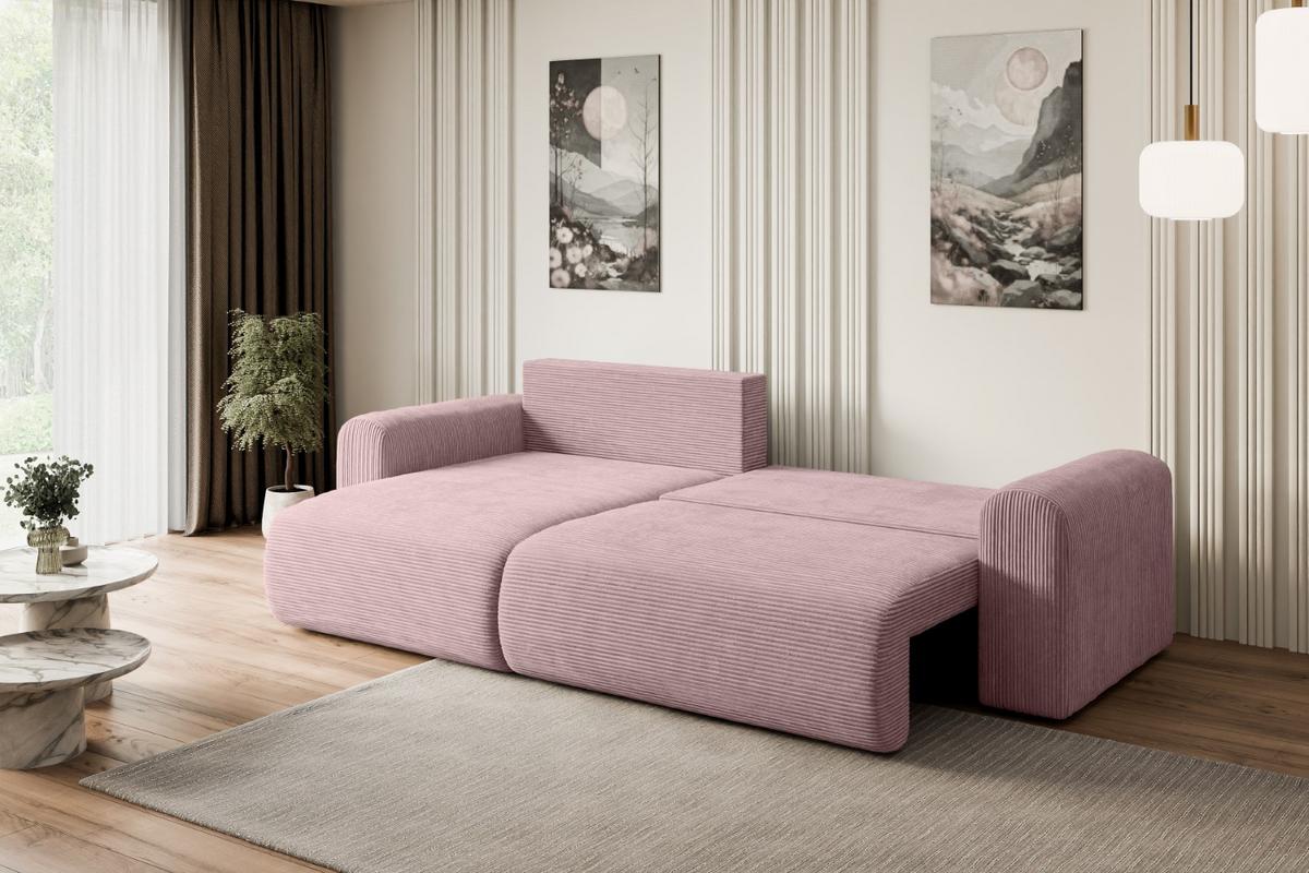 ECKSOFA mit Schlaffunktion und Bettkasten ORRO-L - 272x145x83 cm Rosa Cord - Schwarz/Rosa, Holzwerkstoff/Kunststoff (272/145cm) - ALTDECOR