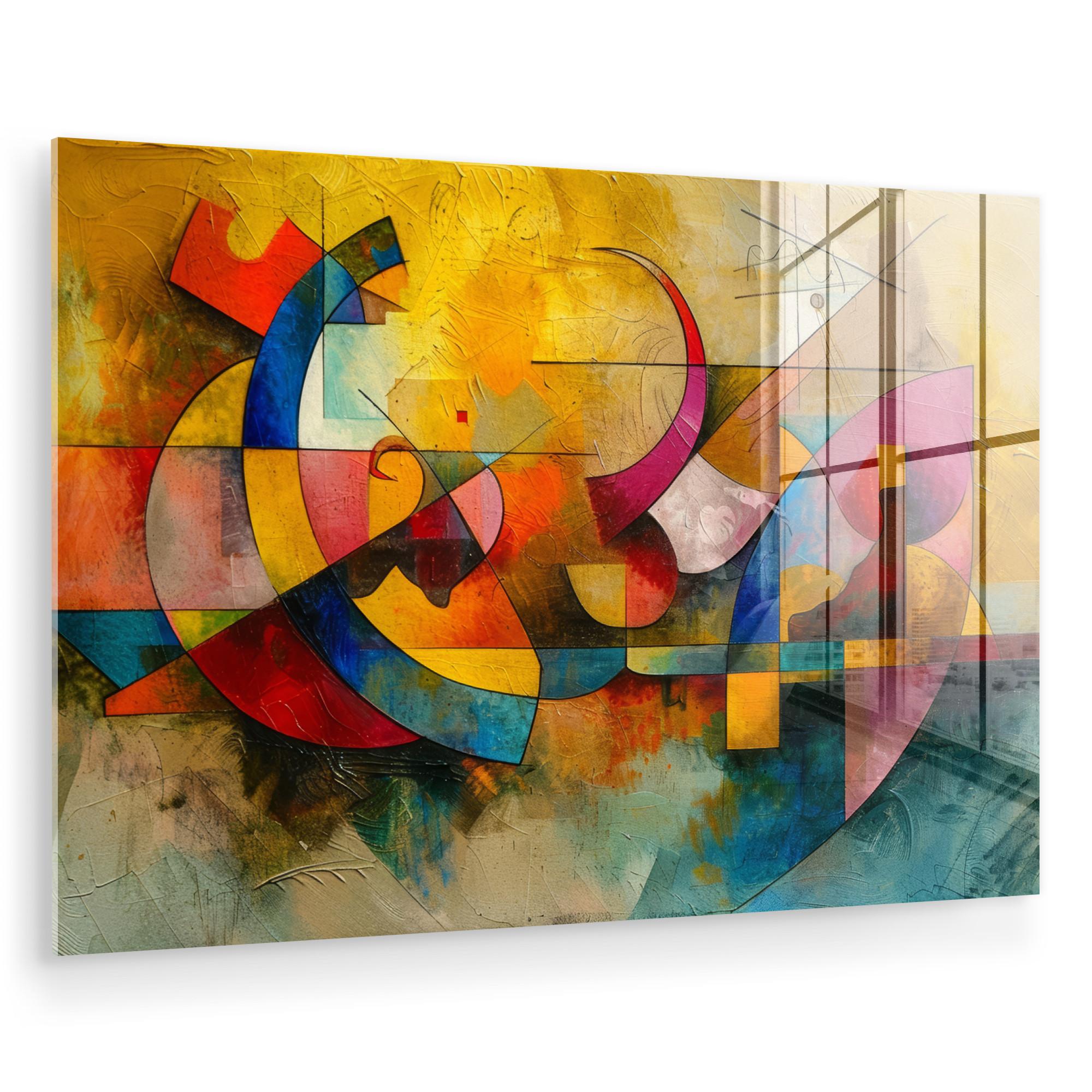 ACRYLGLASBILD Kunst - Abstrakt - Modern Wandbild Schlafzimmer 120x80 cm - Gelb, Glas (120/80cm) - MuchoWow